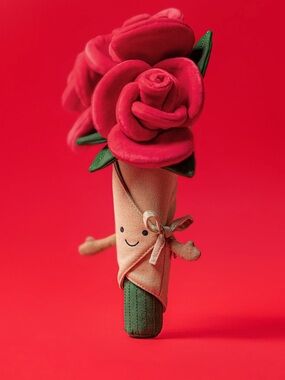 NWT Jellycat Amuseables Rose Bouquet Red Green Brown Collectable